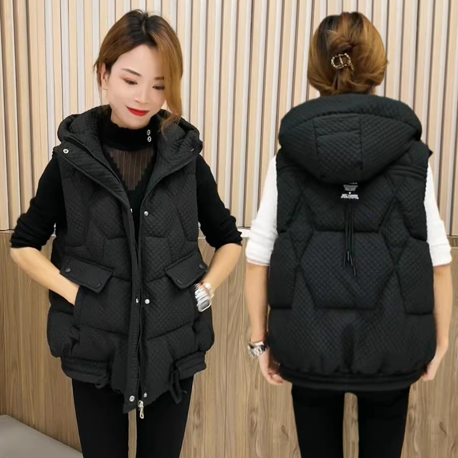 羽绒棉马甲女秋冬时髦保暖新款网红爆款连帽外穿马夹短款坎肩背心