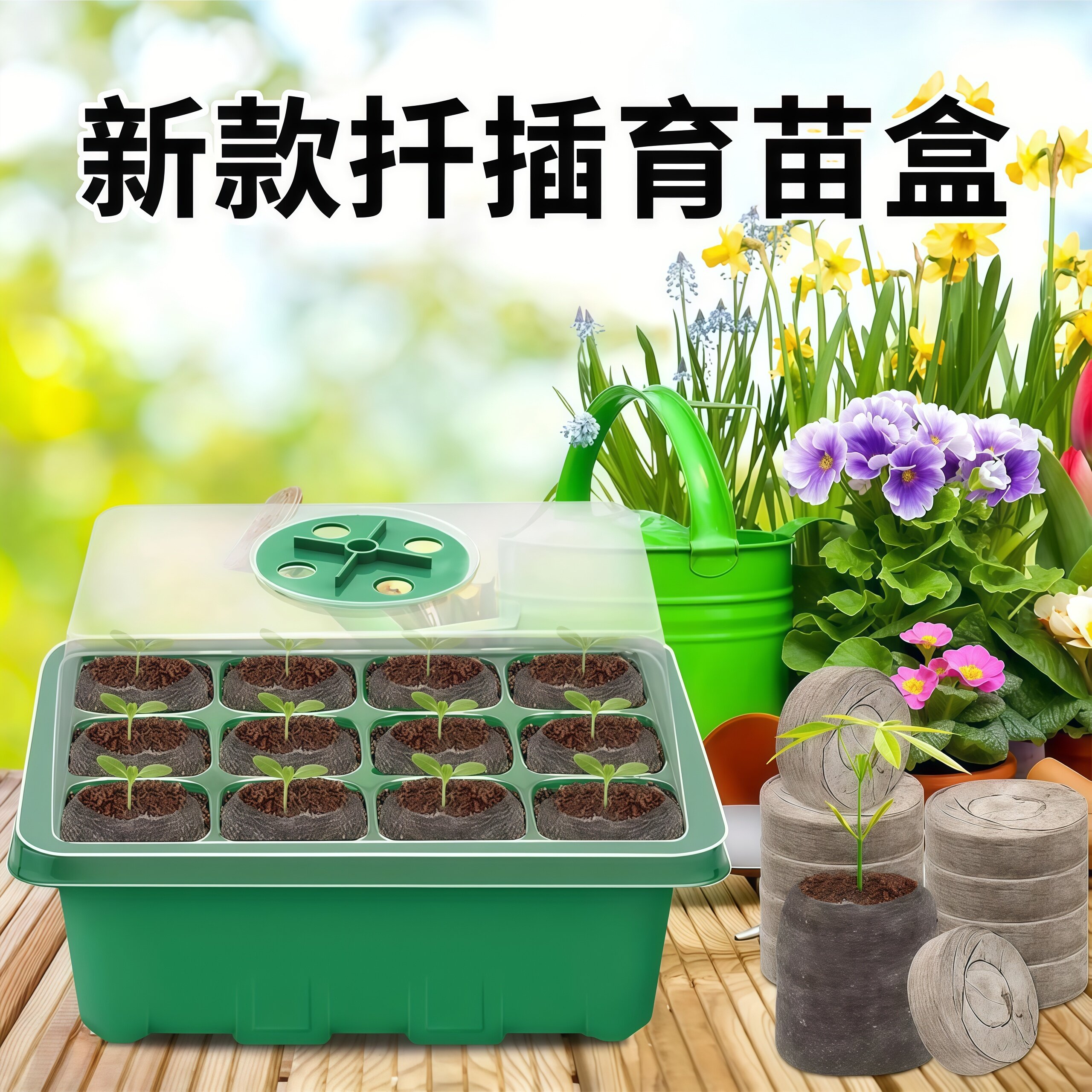 多肉叶插育苗盆三件套培养播种盒保湿温育苗盘12孔塑料育苗盒盖