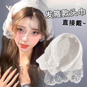 法式蕾丝发箍头巾一体女田园风
