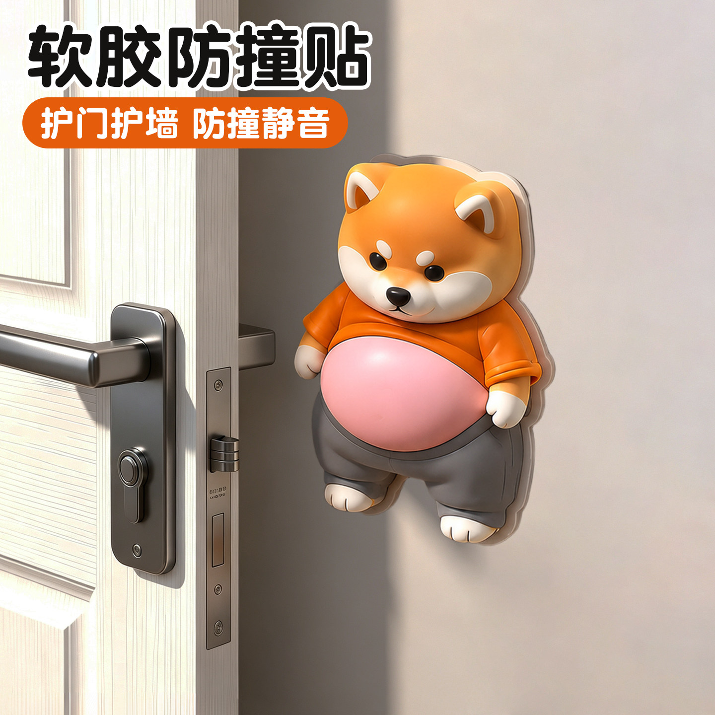 大肚皮捏捏乐防撞贴门把手可爱解压玩具胖柴犬汽车防撞贴家居贴纸