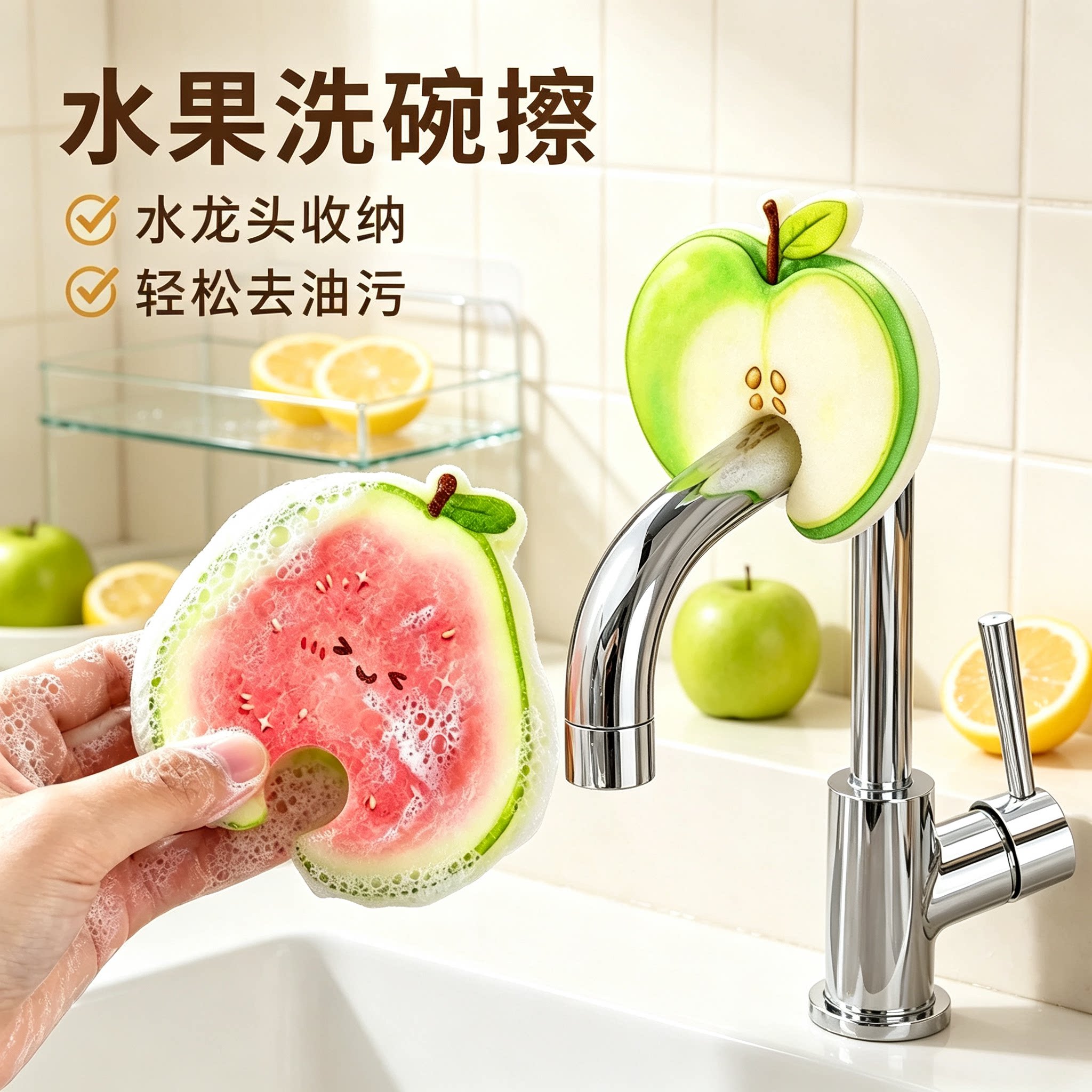 水果家用洗碗厨房洗锅刷锅清洁神器易清洗海绵擦吸水加厚创意可爱