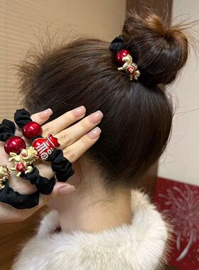 2026马年本命年头饰红色福袋小肠圈扎发皮筋女丸子头新年头绳发圈