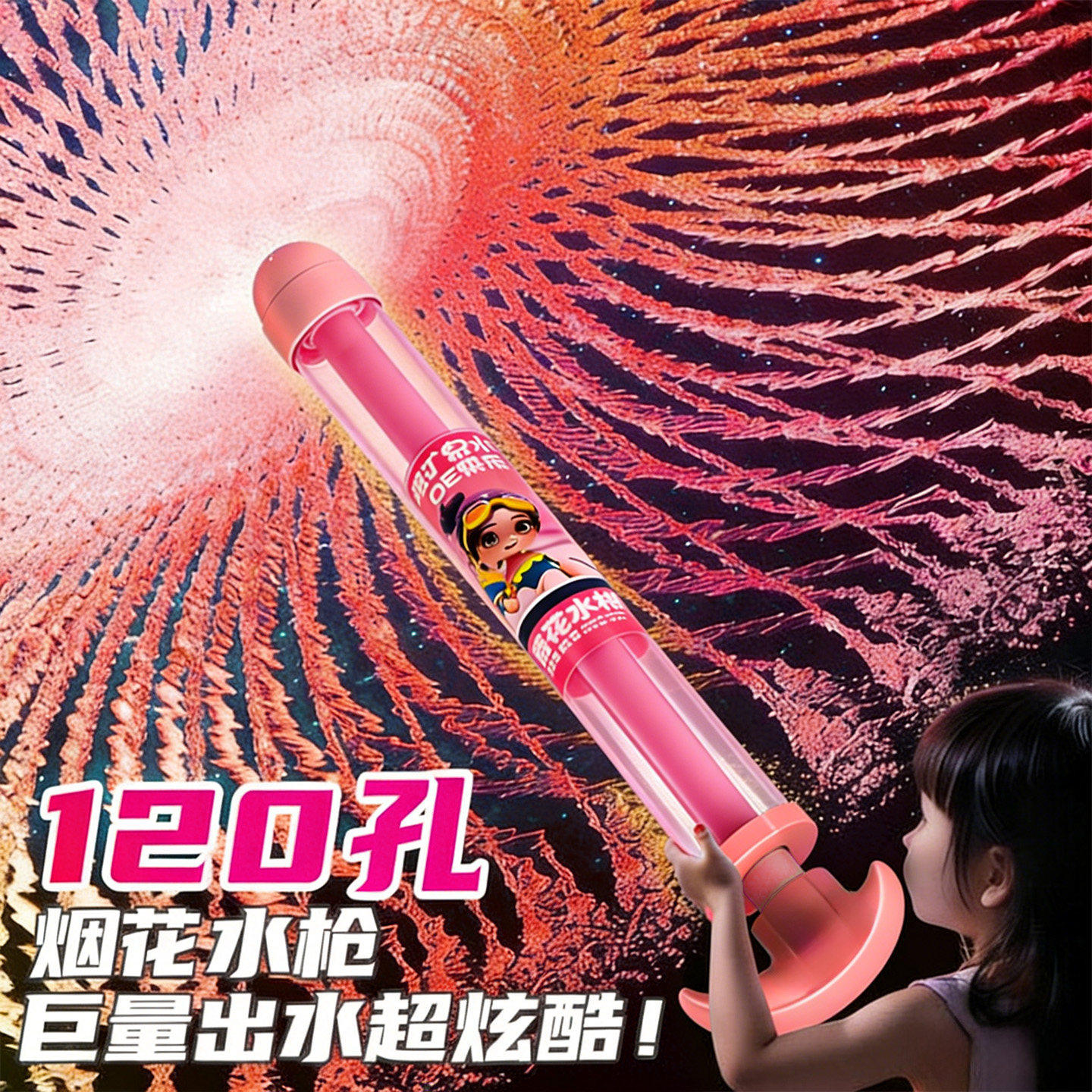 烟花水枪2026新款儿童玩具喷水男孩女孩大容量抽拉式烟火漂流水枪