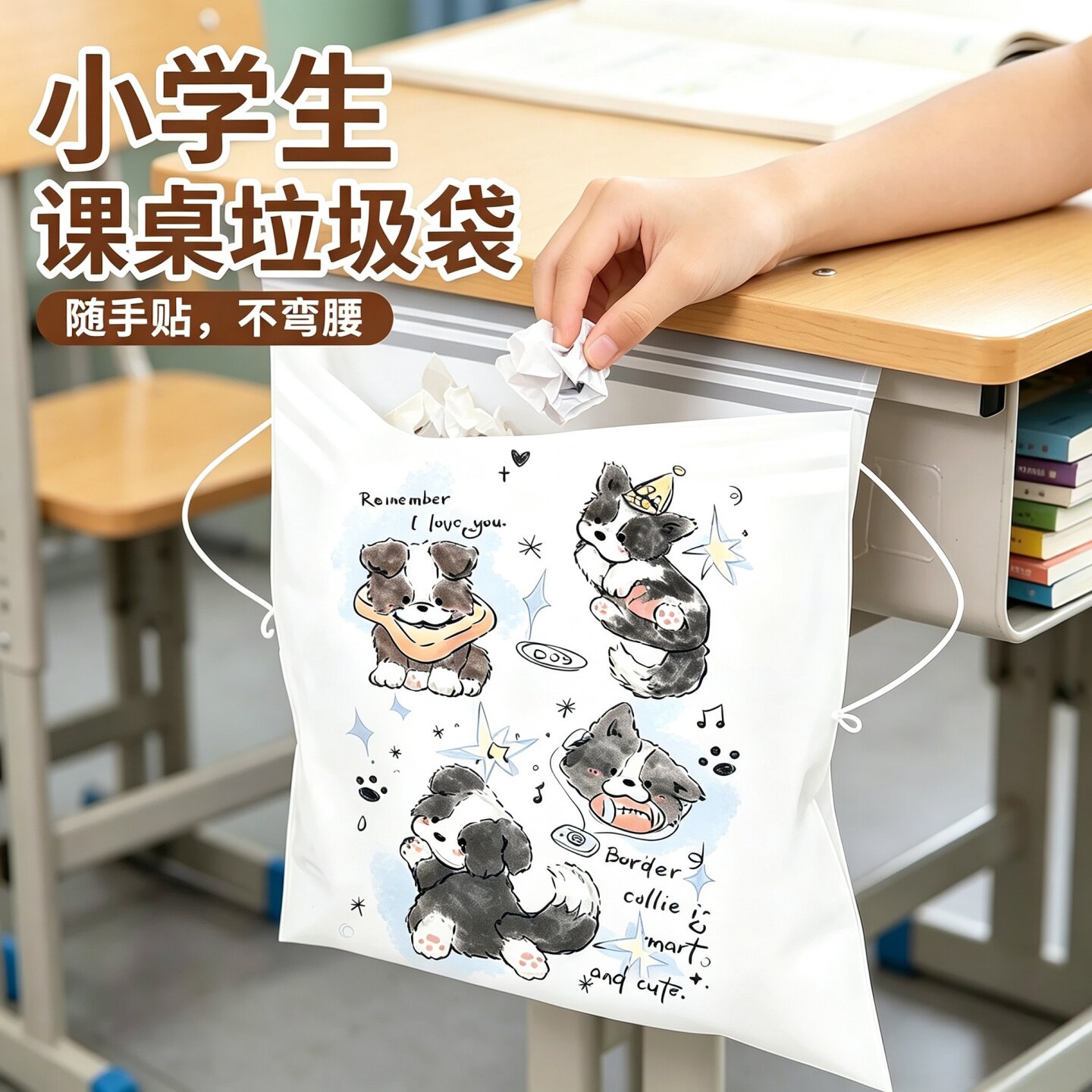 粘贴式垃圾袋学生学校课桌宿舍办公室桌面车载桌边自粘清洁塑料袋