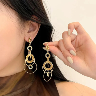 金色耳饰2026新款爆款轻奢高级感气质大气秋冬夸张长款流苏耳环坠