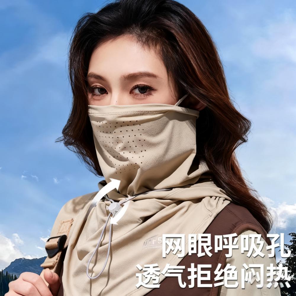 防晒防紫外线面罩帽子一体夏季遮阳帽女全脸冰丝透气围脖开车护颈