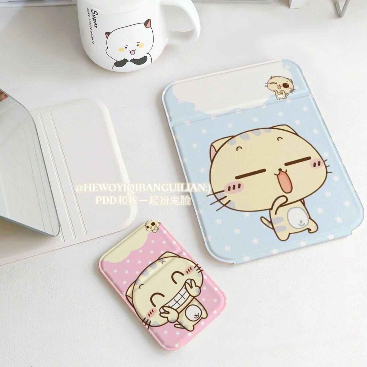 折叠镜家用桌面化妆镜子学生宿舍星星小猫立式随身镜小巧便携外出