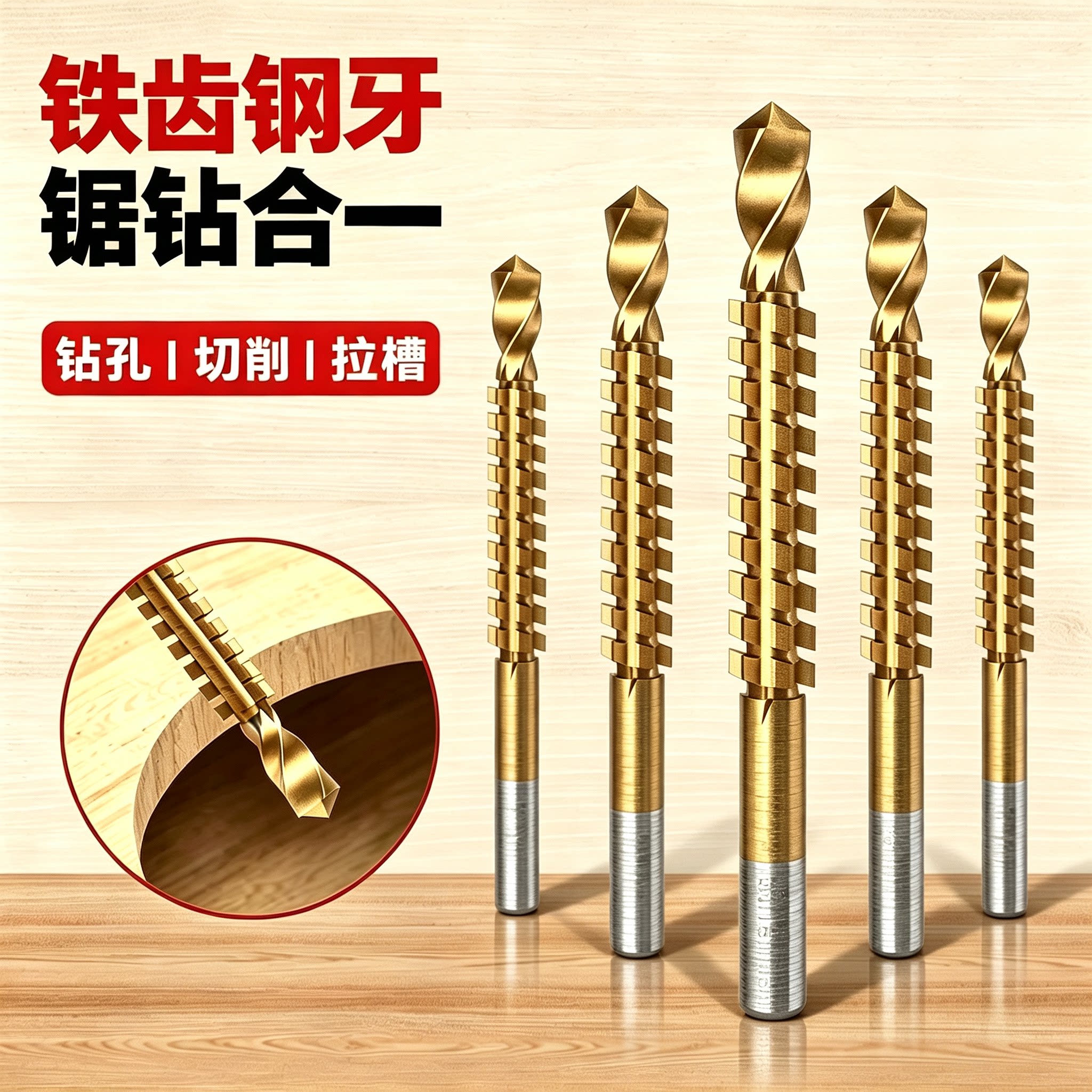 锯齿麻花钻头电钻麻花钻拉槽木工木材拉花打孔多用切削木工钻头
