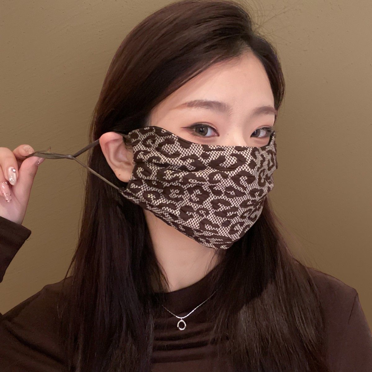 秋冬保暖口罩豹纹女高颜值新款防风防寒冬季口罩成人透气时尚面罩