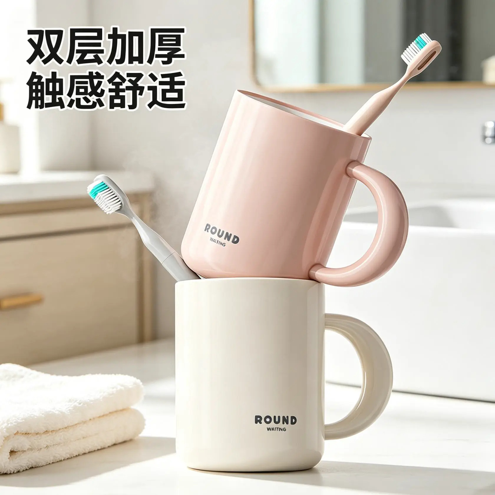 加厚防霉漱口杯牙刷杯子家庭装宽口漱口杯大口径双层刷牙杯洗漱杯