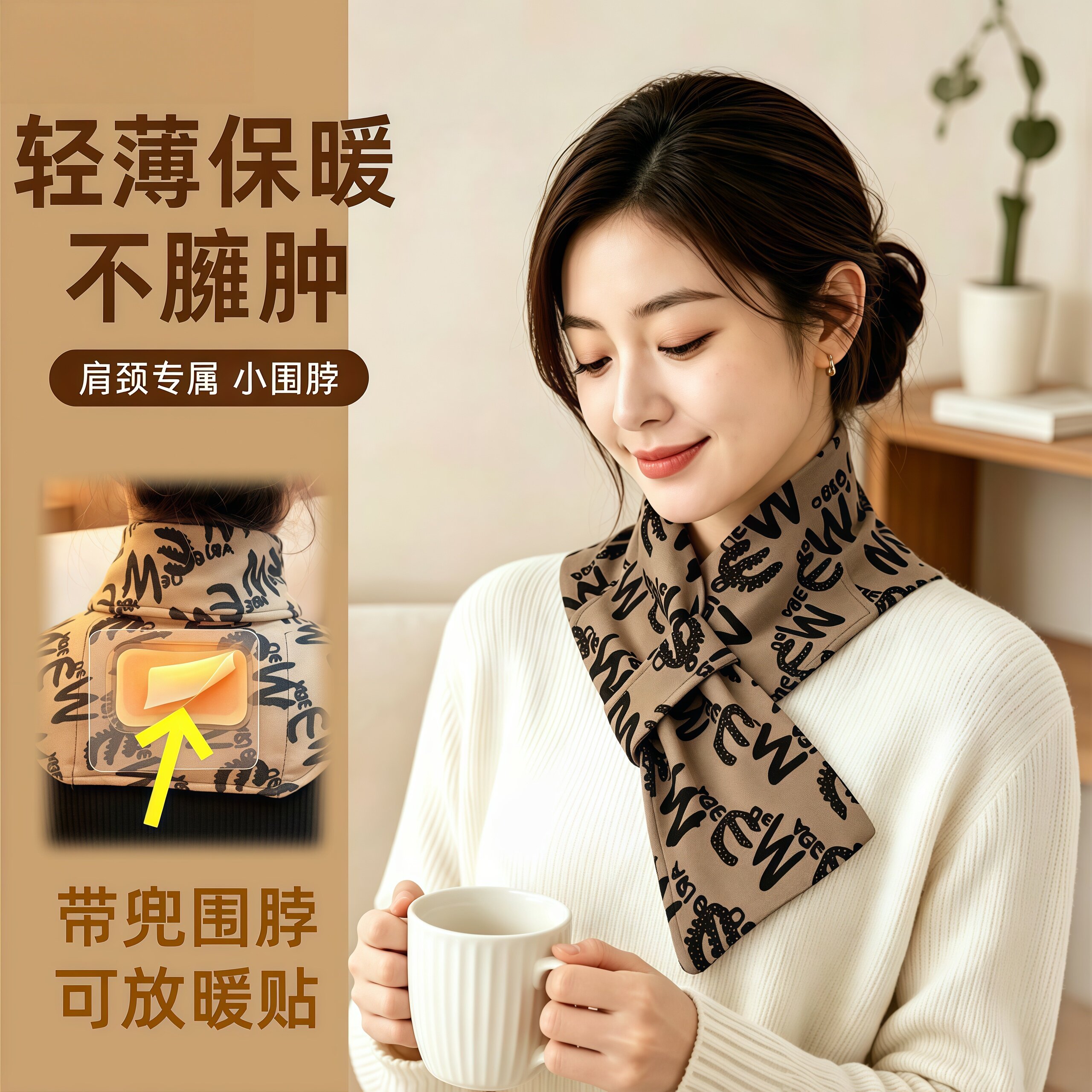 新款德绒带兜暖护颈围脖护脖子女空调房防寒中老年肩颈椎保暖丝巾