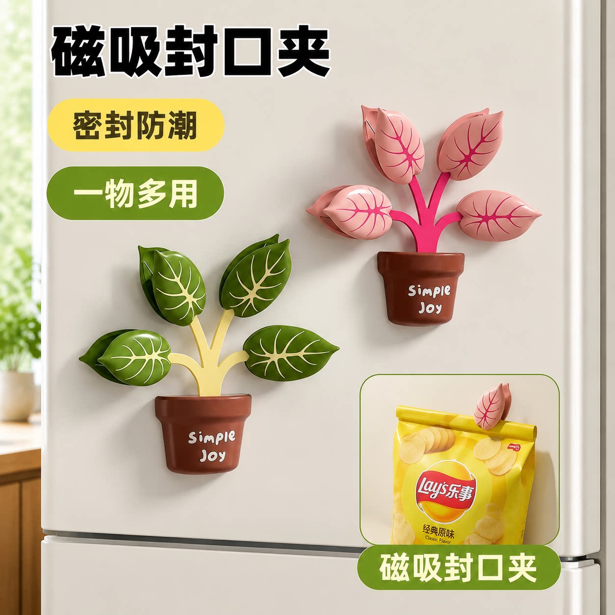 绿植盆栽磁吸封口夹零食保鲜夹
