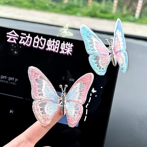 3d立体会动蝴蝶汽车摆件车内装饰中控台创意治愈清新可爱车载装饰