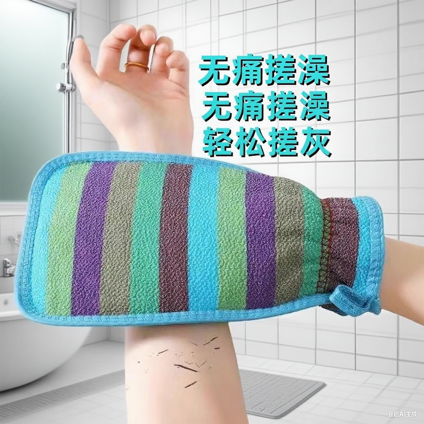 彩虹条搓澡巾男女双面搓背