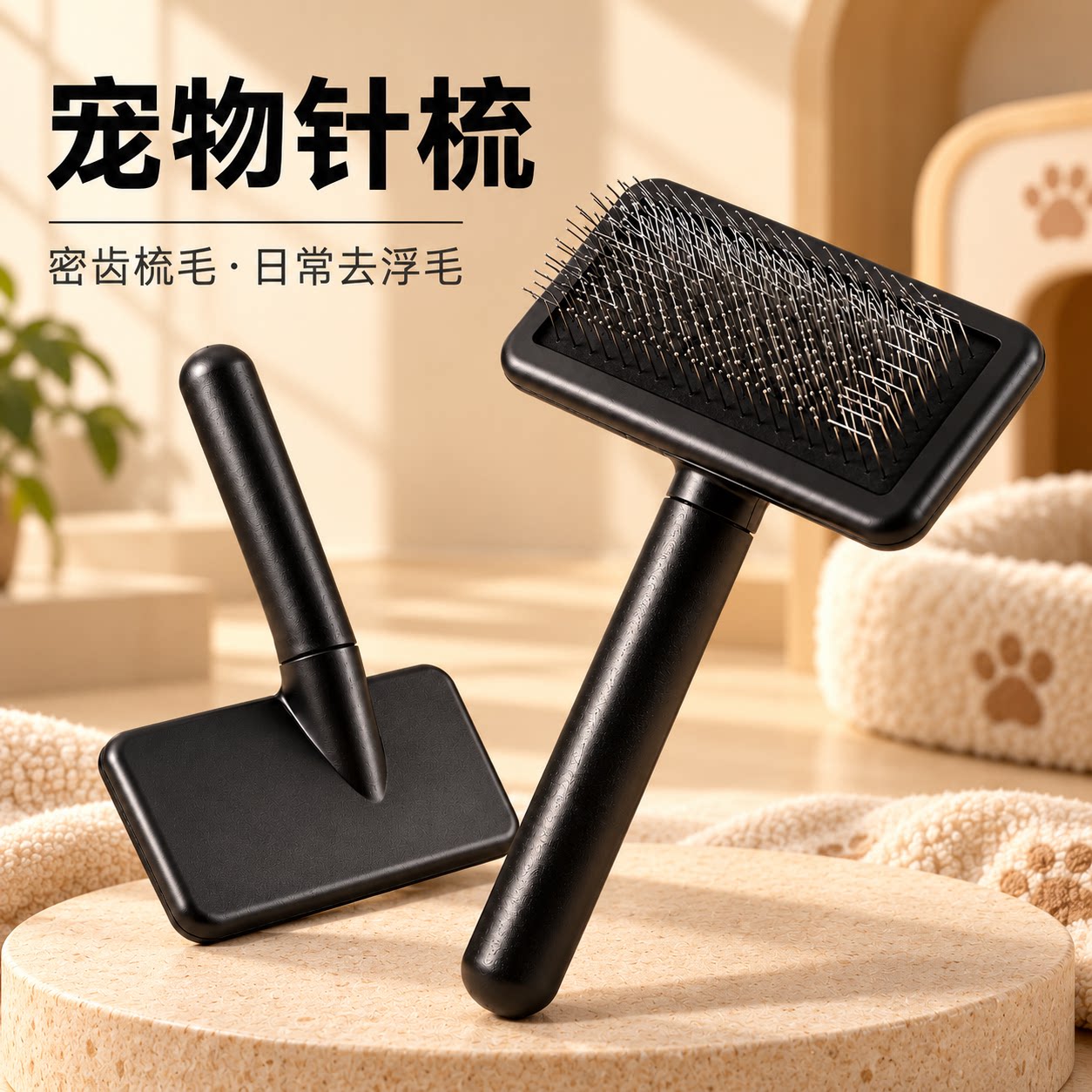 宠物拉毛针梳狗猫咪开解气垫圆柄