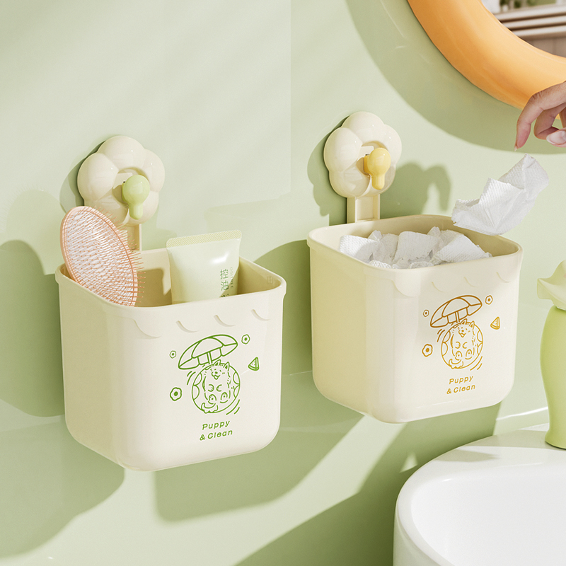 吸盘收纳盒壁挂免打孔卫生间多功能家用洗脸巾浴室花朵强力置物架