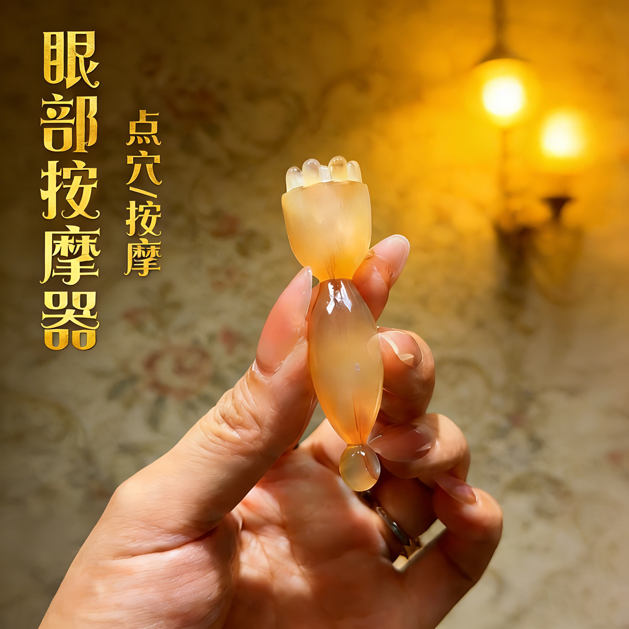 朱雀三啄工具羊角小莲蓬眼部按摩棒黄铜滚珠点穴笔面部美容按摩棒