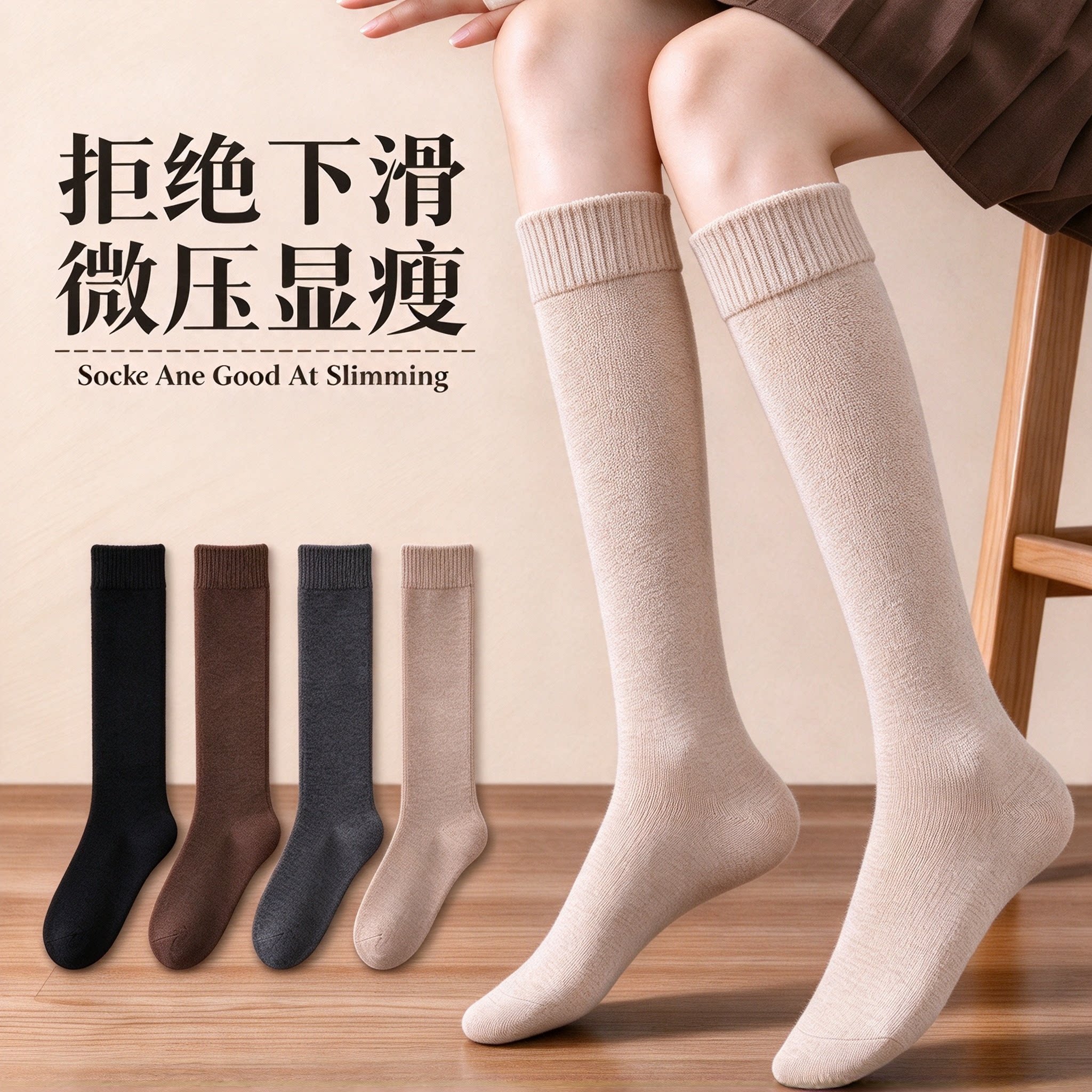 纯色小腿袜吸汗中筒压瘦百搭微压