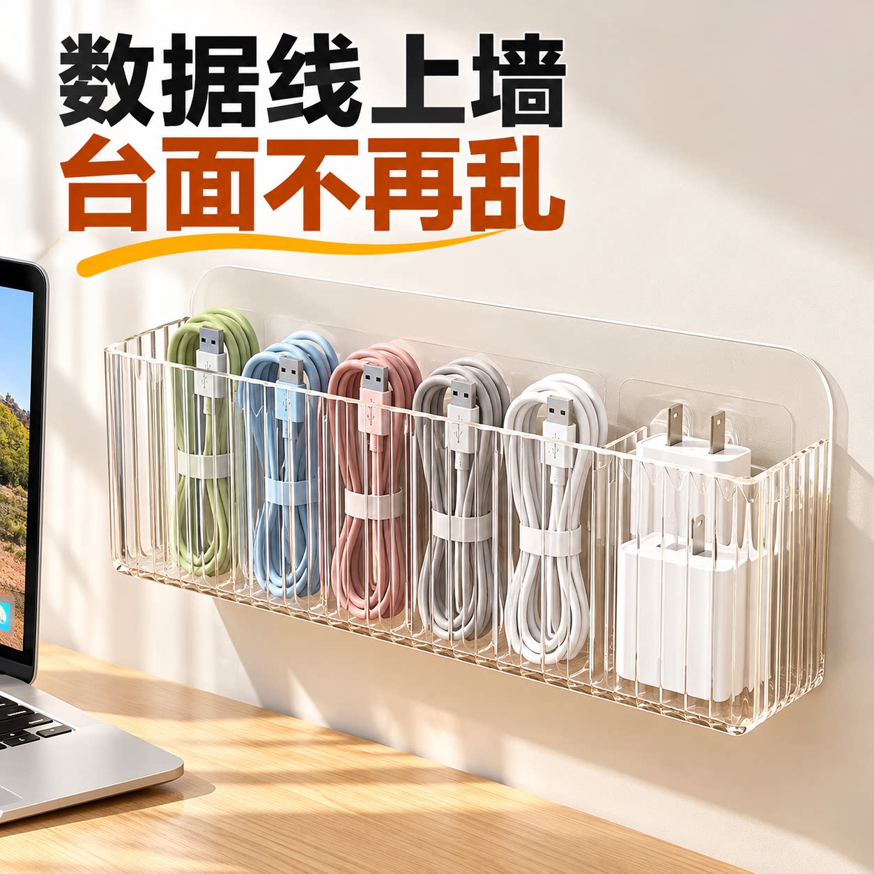 数据线收纳盒壁挂免打孔