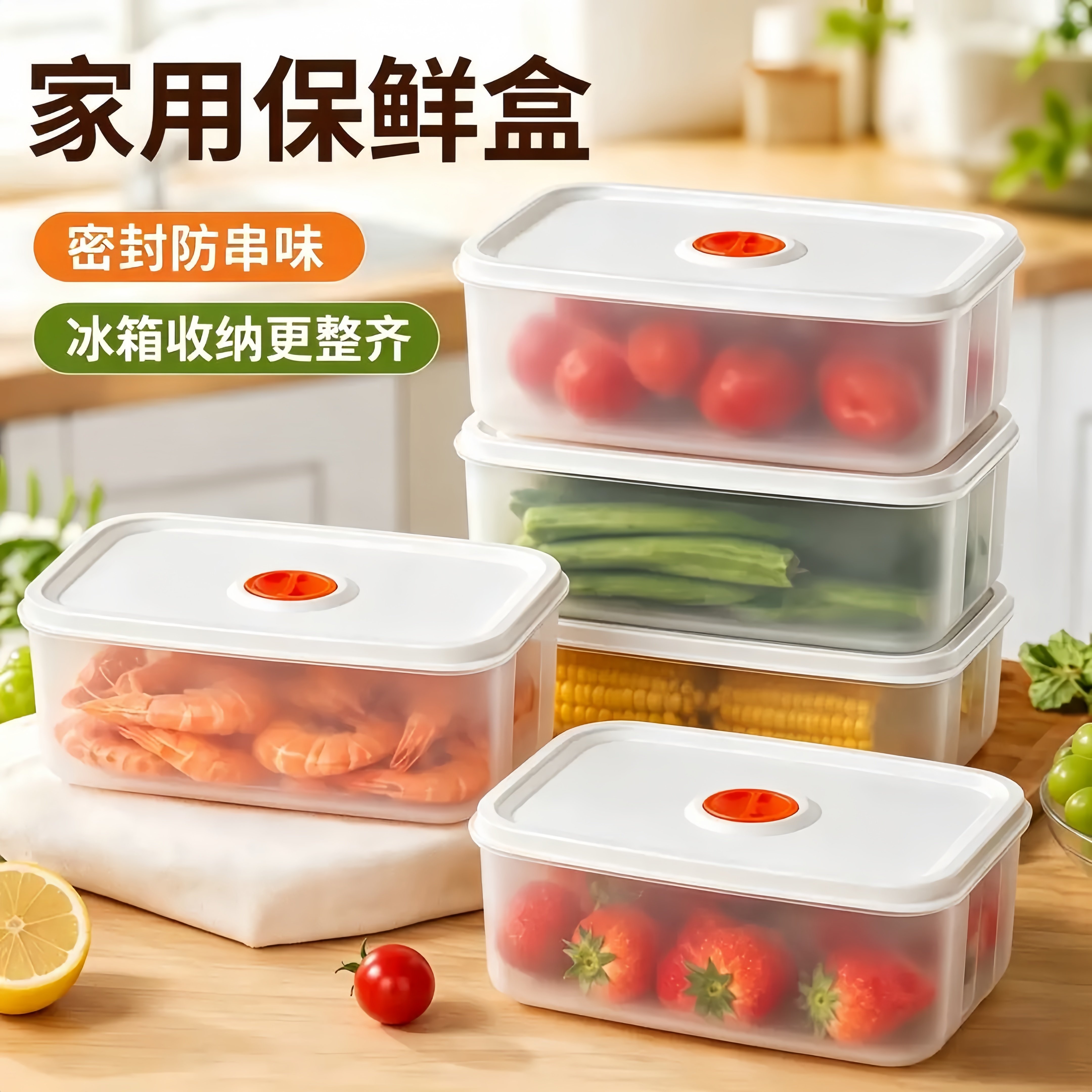 长方形保鲜盒塑料密封盒冰箱蔬菜水果收纳盒可微波加热食物储存盒