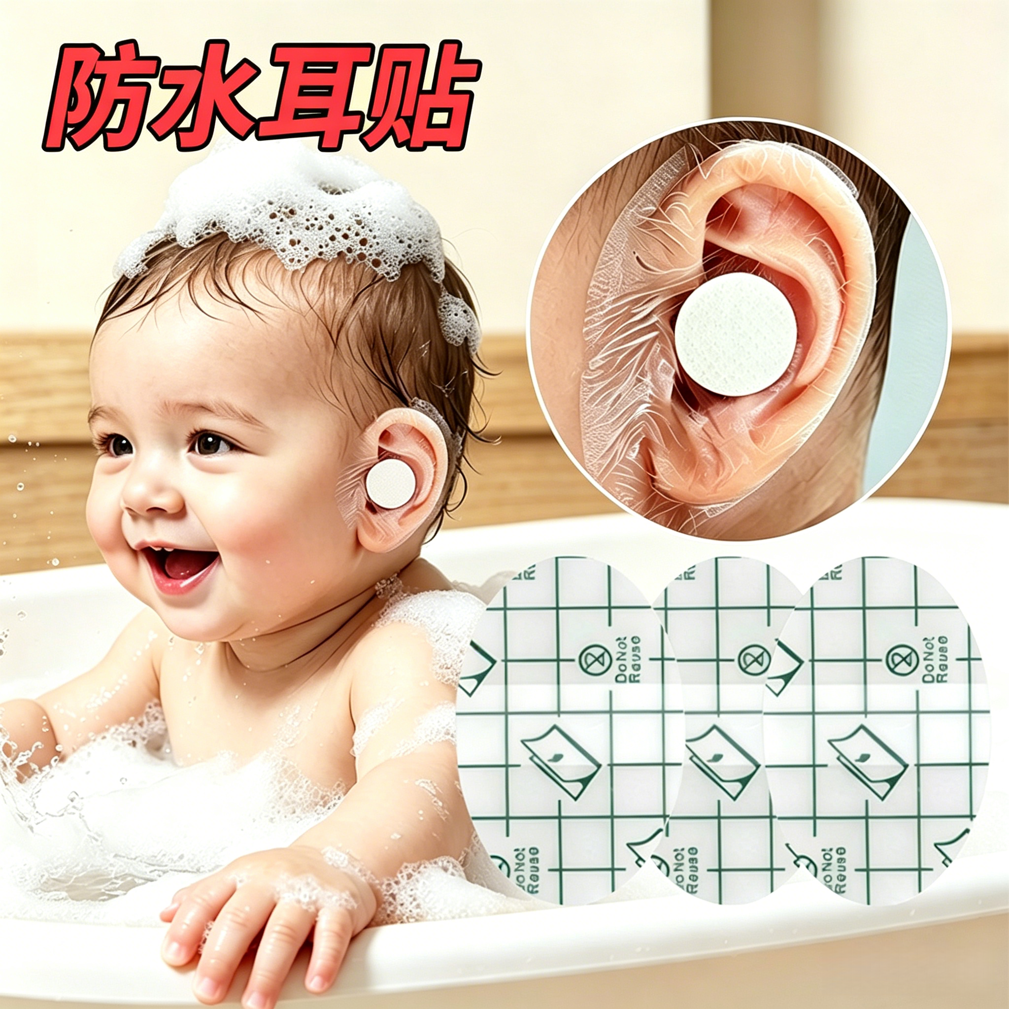 防水耳贴新生婴儿洗澡耳朵防进水神器儿童漂流游泳洗头护耳贴耳套
