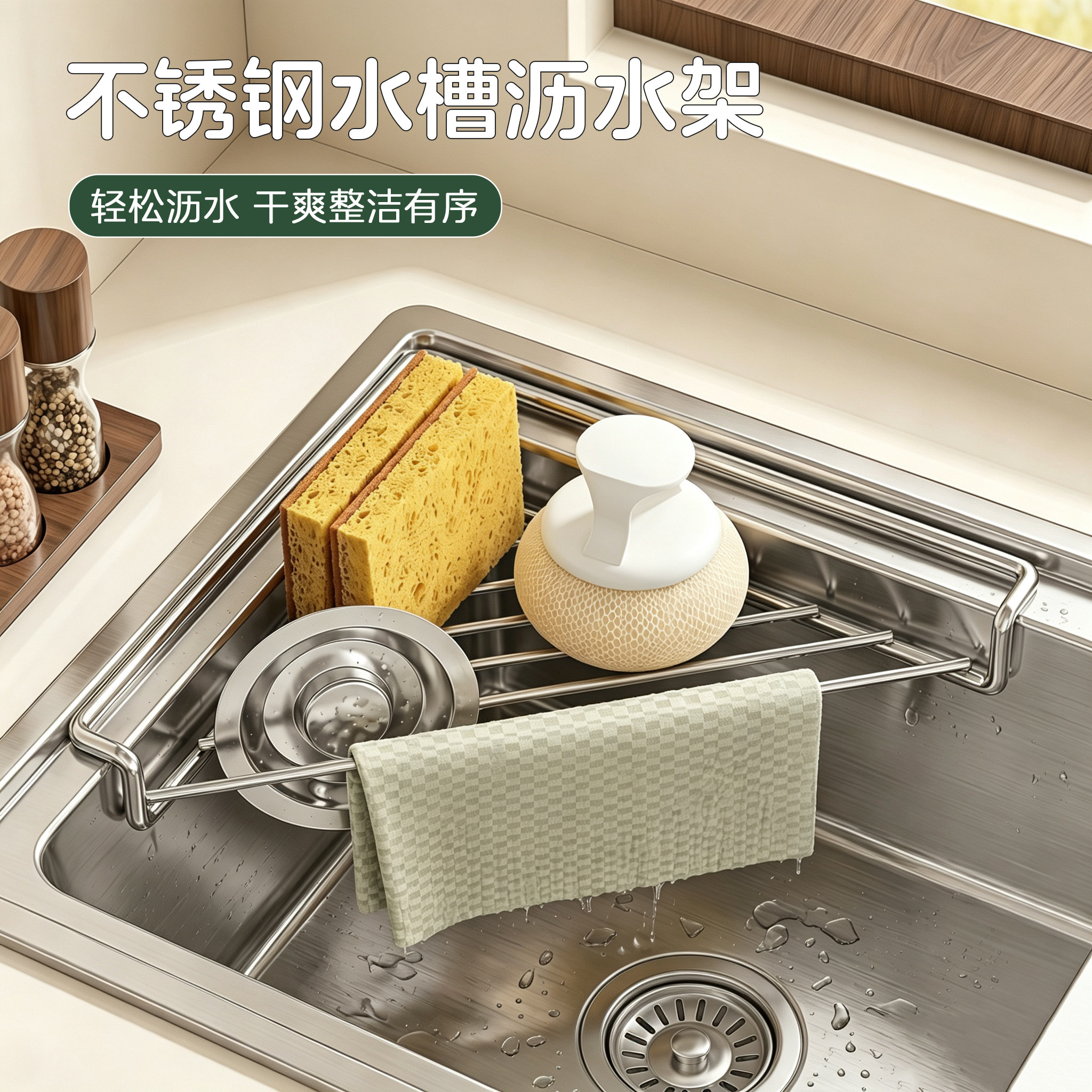 不锈钢水槽沥水架厨房置物架加厚抹布收纳水龙头洗菜池洗碗沥水篮