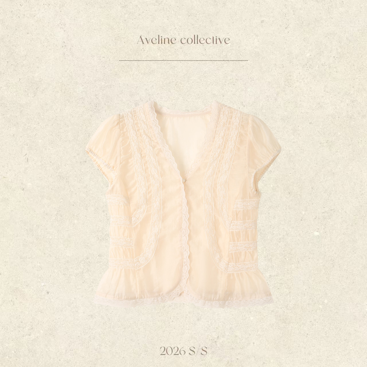 Aveline 2026夏季新款天丝无袖衬衫短款亚麻压褶手工蕾丝边上衣女