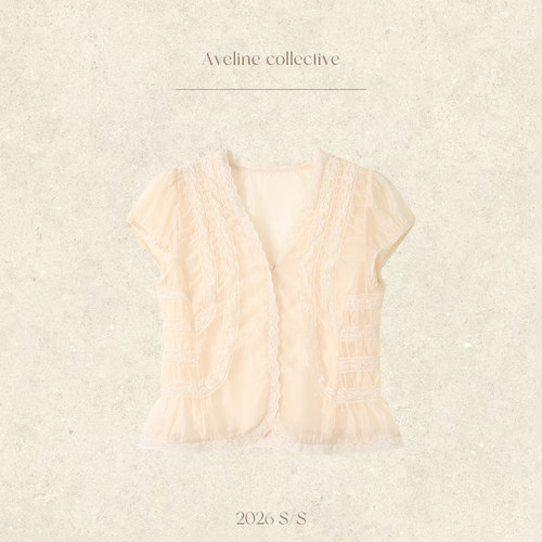 Aveline 2026夏季新款天丝无袖衬衫短款亚麻压褶手工蕾丝边上衣女