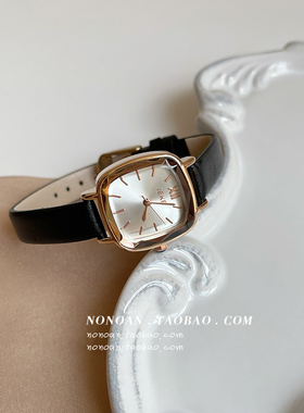 NONOAN 高级小方盘简约ins风小众范罗马刻度真皮手表女学生石英表