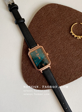 NONOAN 小绿表韩版简约气质显白复古小方盘手表女学生ins风石英表