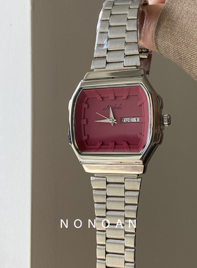 NONOAN 中性风时尚高级感灰色玫红粉紫大表盘女士气质手表ins腕表