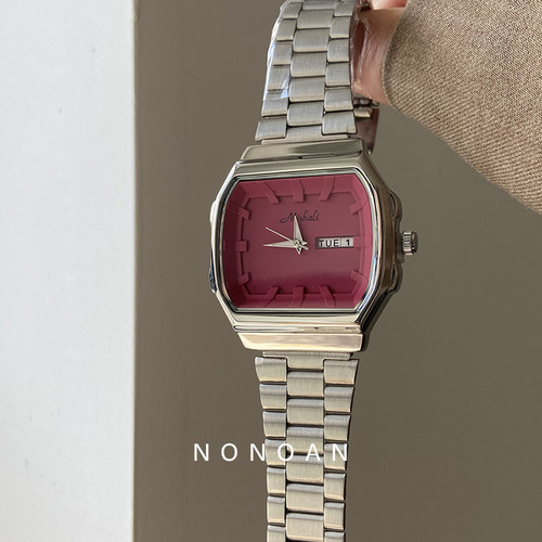 NONOAN 中性风时尚高级感灰色玫红粉紫大表盘女士气质手表ins腕表