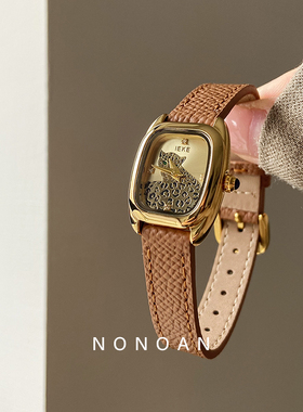 NONOAN 美洲豹纹方形小表盘美拉德棕复古小众高级感女士手表501