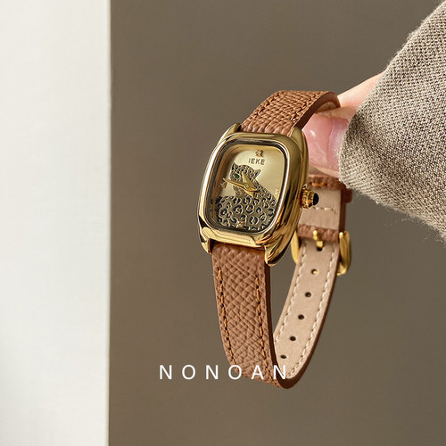 NONOAN 美洲豹纹方形小表盘美拉德棕复古小众高级感女士手表501