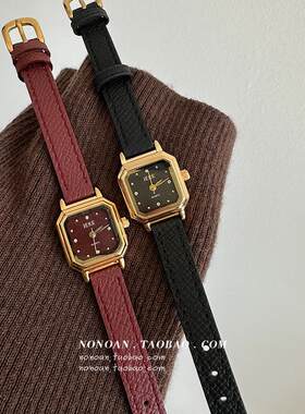 NONOAN 方形镶钻小表盘安可拉红美拉德时尚复古精致ins风手表女士