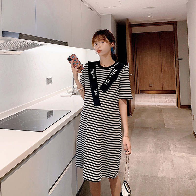【夏装秒】孕妇连衣裙夏季潮妈辣妈个性时尚款条纹春夏装长款