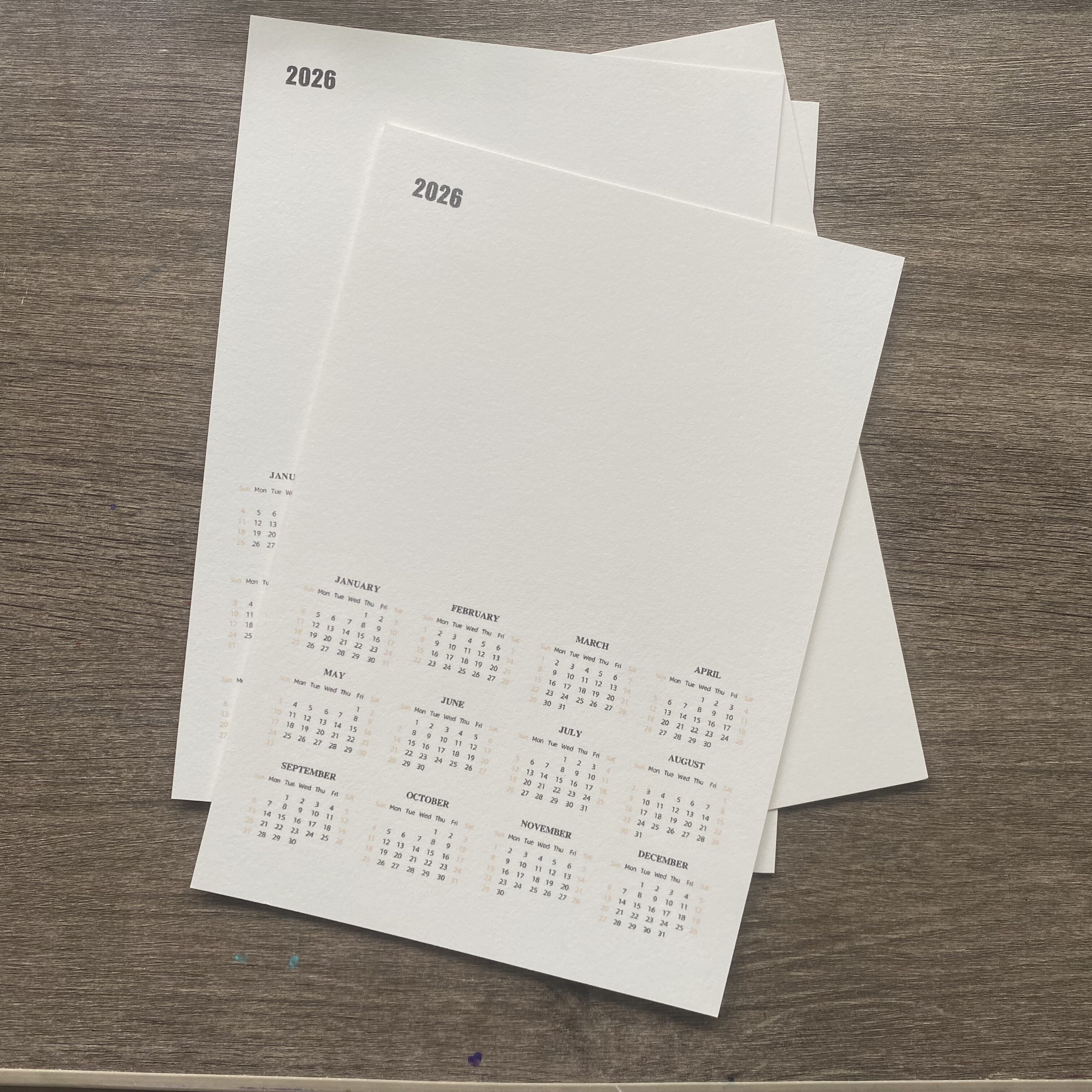 2026年新款宝虹全棉水彩纸日历300g水彩纸DIY手绘年历挂历月历