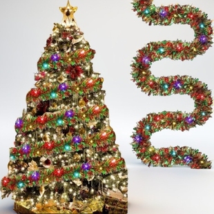 圣诞节彩带拉花彩条藤条橱窗场景圣诞节装饰彩条带灯毛条加彩灯