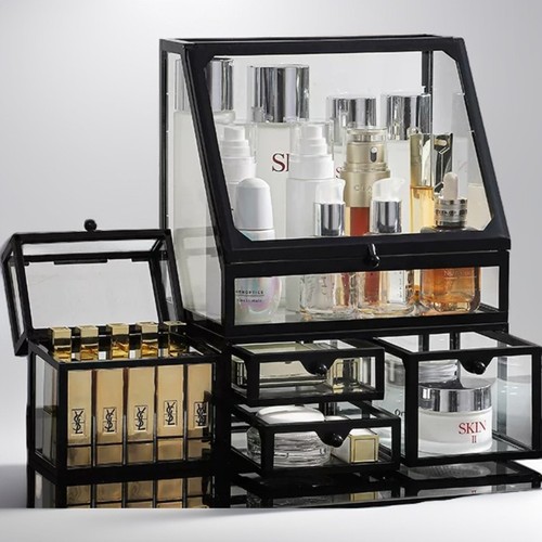 化妆品收纳盒桌面高级感防尘大容量玻璃抽屉式梳妆台护肤品置物架