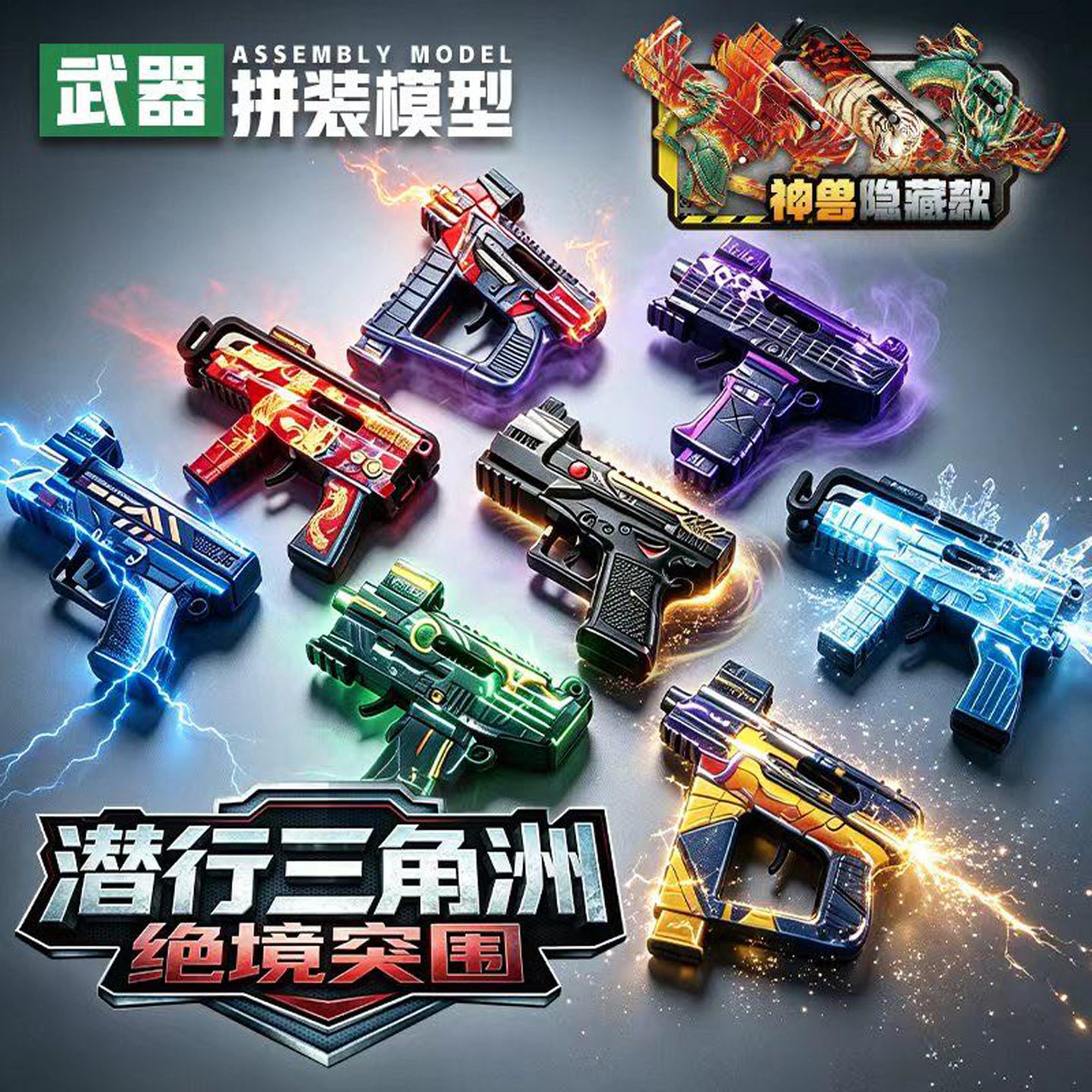 新款SJL-555可发射子弹三角洲突围枪模型盲盒袋抽抽乐儿童积木玩