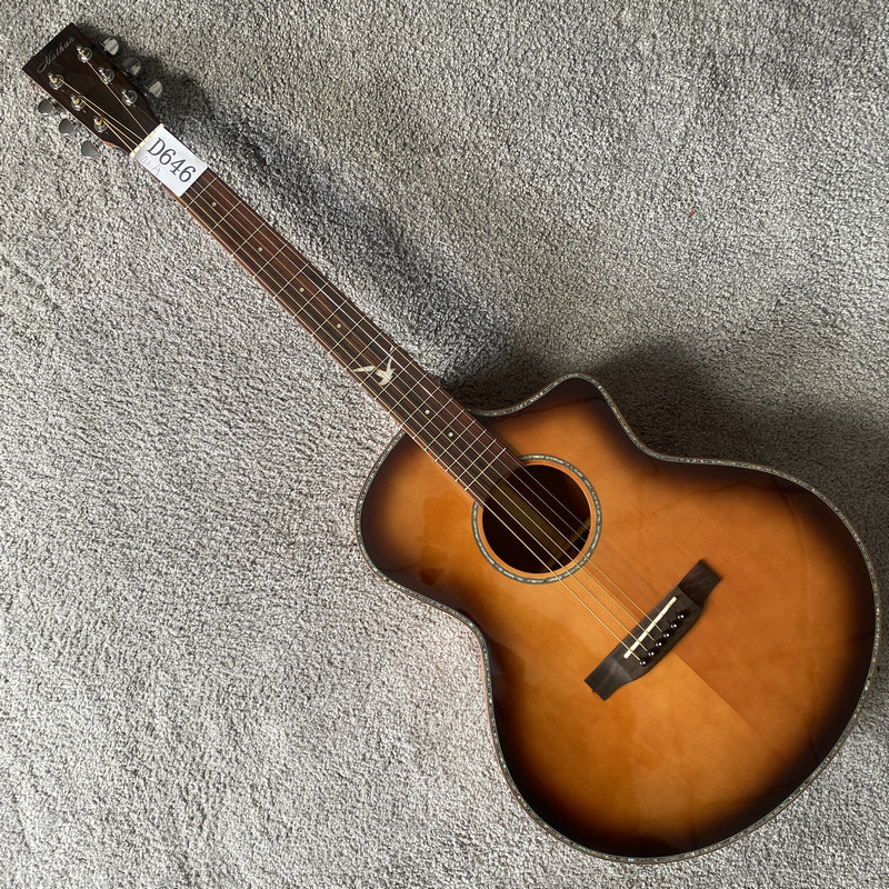 GF桶形全单木吉他41英寸云杉木+桃花心木全单板配置民谣 品牌擦标