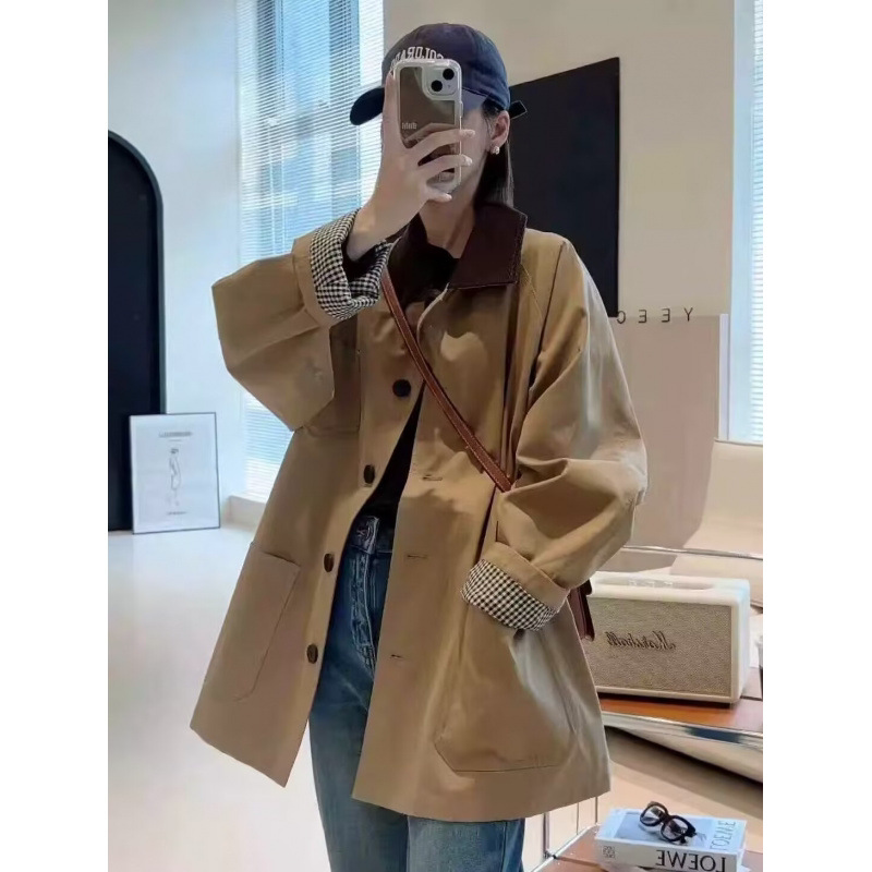 小个子高级感翻领中长风衣女