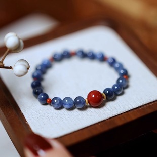 「知己」新中式 天然6A级老矿猫眼蓝晶石南红手串水晶国风串珠手链