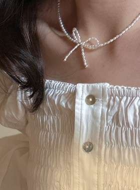 蝴蝶结项链夏尼S925纯银玛瑙珍珠