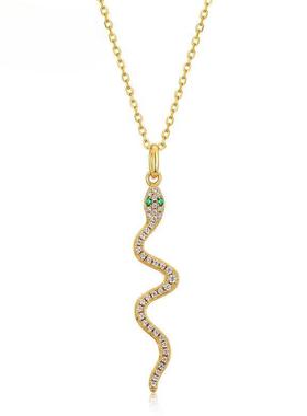 夏尼灵蛇系列欧美小众设计蛇形S925银镶纳米绿锆吊坠（不含项链）