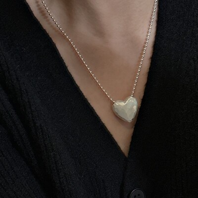 韩版爱心磨砂项链夏尼S925纯银