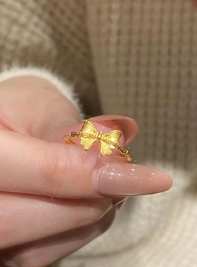 镀k金 甜美精致竹节蝴蝶结小众高级感百搭闭口戒指A20