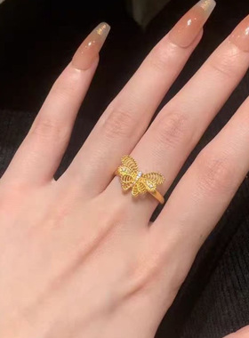不掉色高级感甜开口气质蝴蝶戒指