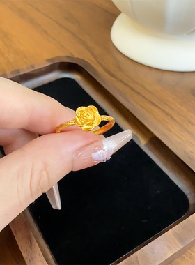 高保色国潮风山茶花开口戒指
