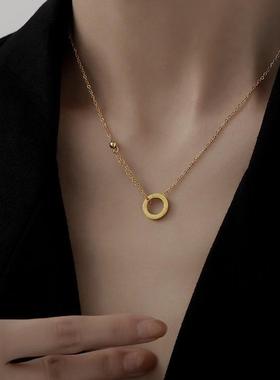 不掉色钛钢罗马圆环锁骨链